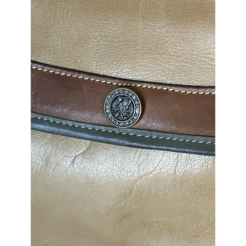Vintage BRAHMIN Western Saddle Tan Beige Clutch Metal Coin Accents